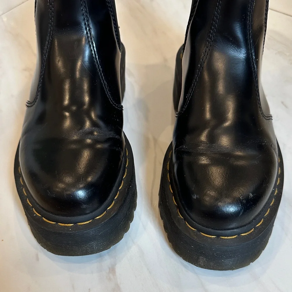 Dr. Martens Black Platform Chelsea Boots with Yellow Stitching - Picture 5 of 6